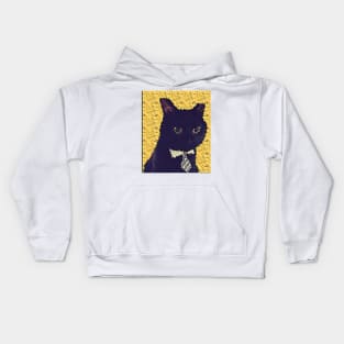 Black Business Cat Kitten With Yellow Tie With Yellow Tie Kids Hoodie